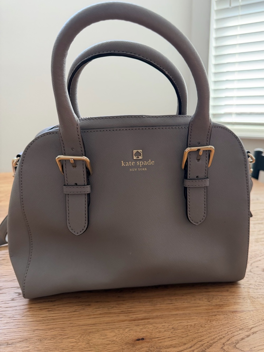 kate spade gray dome satchel with gold hardware